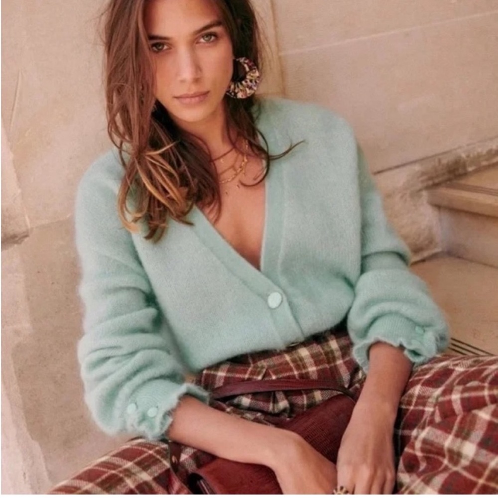 Sezane Mia Cardigan | Vert d’eau | Sea Green | size small.